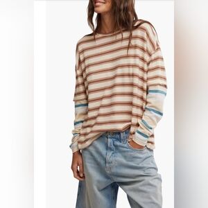 Free People - Nina Stripe Long Sleeve Tee, Size Large, NWT